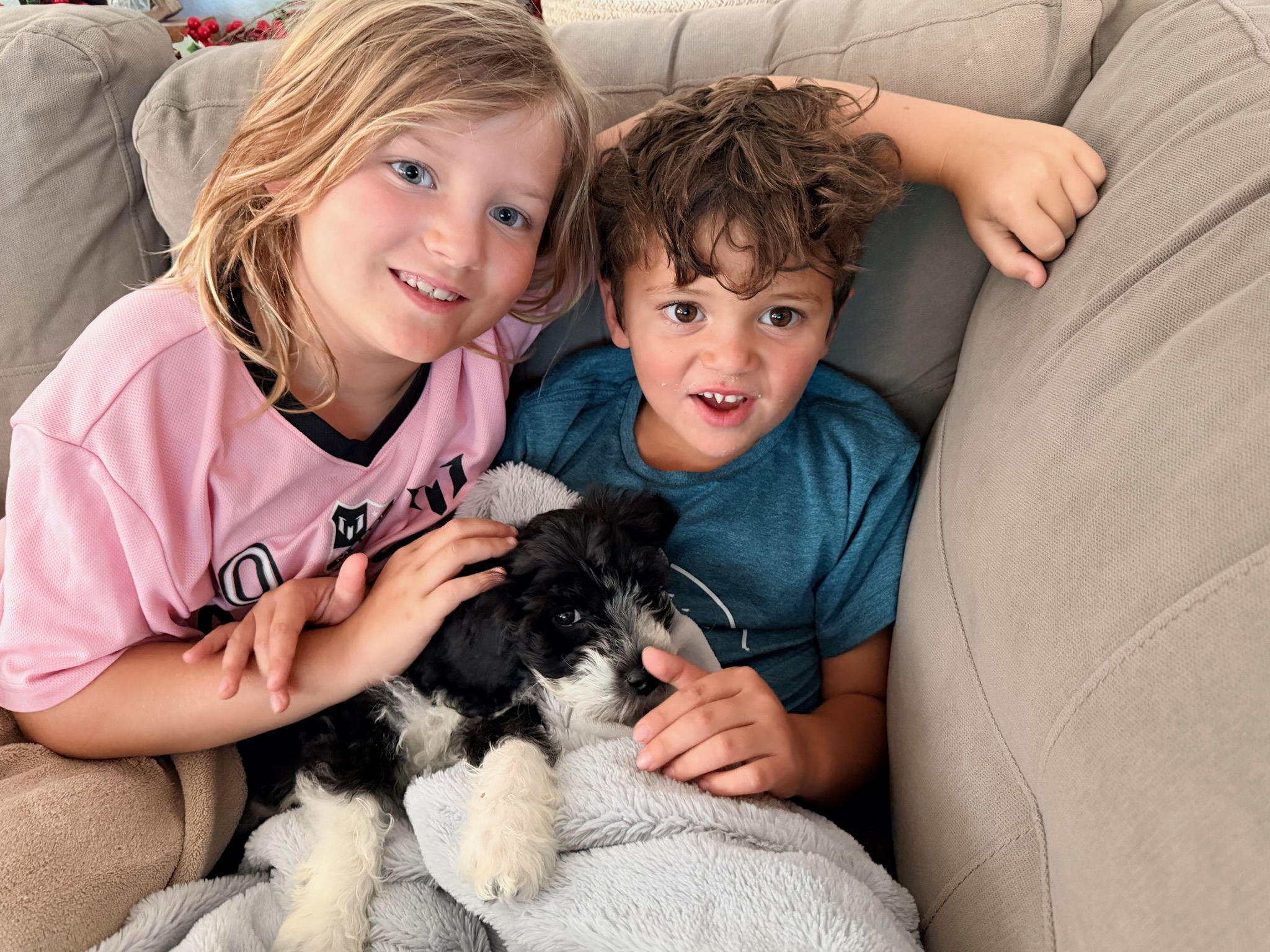 Holiday cuddling on the couch